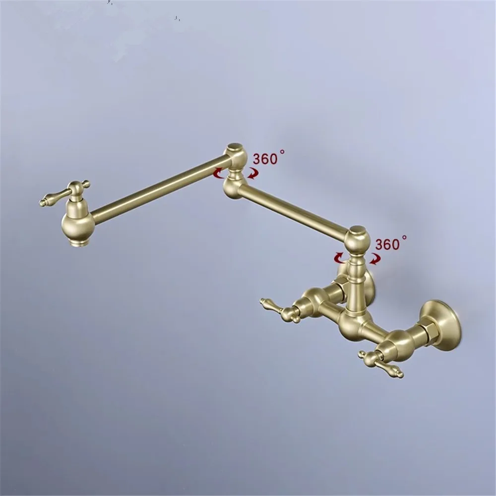 Brushed Gold Pot Filler Tap Black Foldable Kitchen Faucet Hot & Cold Nickel Sink Tap Rotate Folding Spout Wall Mounted Brass view 3