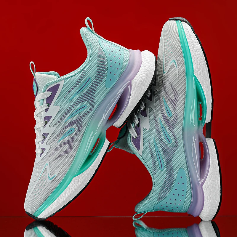 New flying woven breathable couple running shoes for men and women popcorn soft sole sneakers springback student jogging shoes