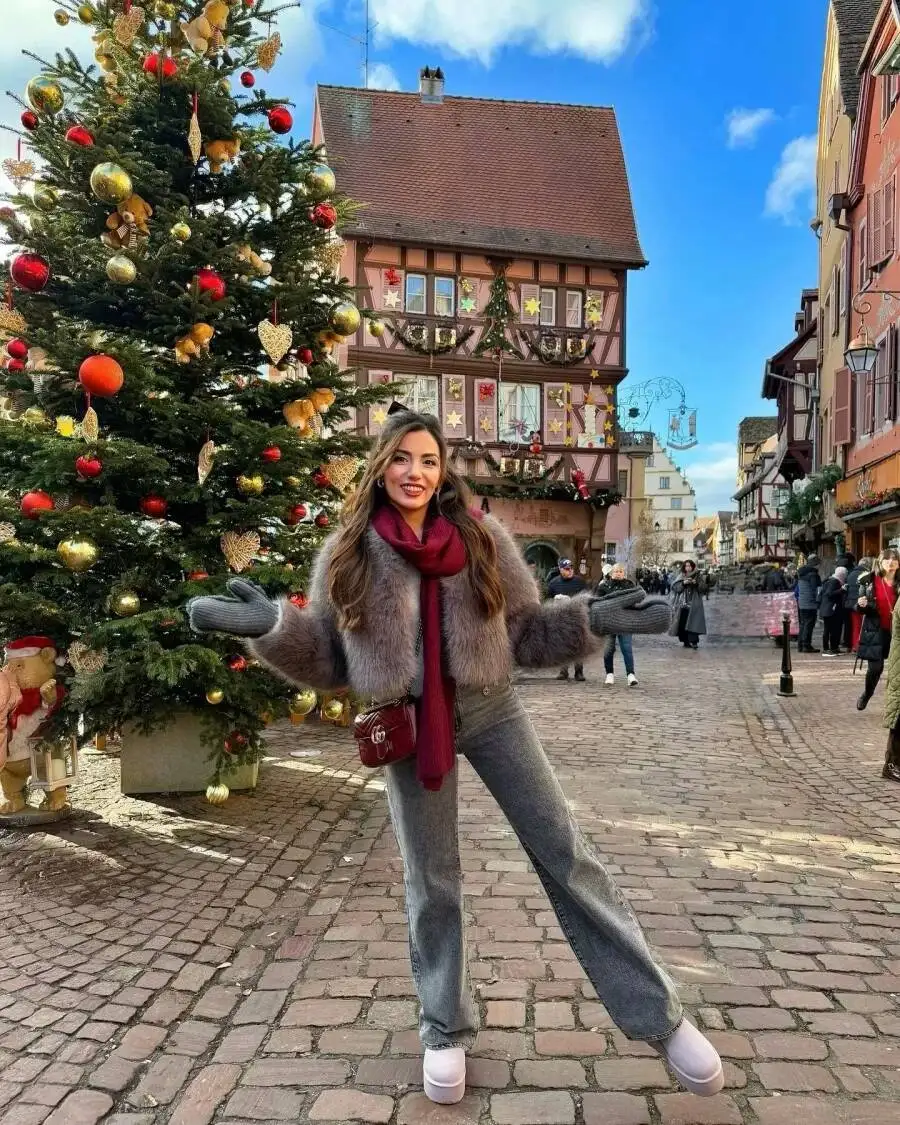 2025 Fall/Winter New Fashion Women's Faux Fur Effect Round Neck Long Sleeve Short Jacket