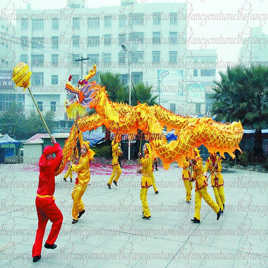 

DRAGON DANCE Props CHINESE Loong Culture 10m 8 students Gold-Plated Party DecorationMascot Costume Folk Festival Stage