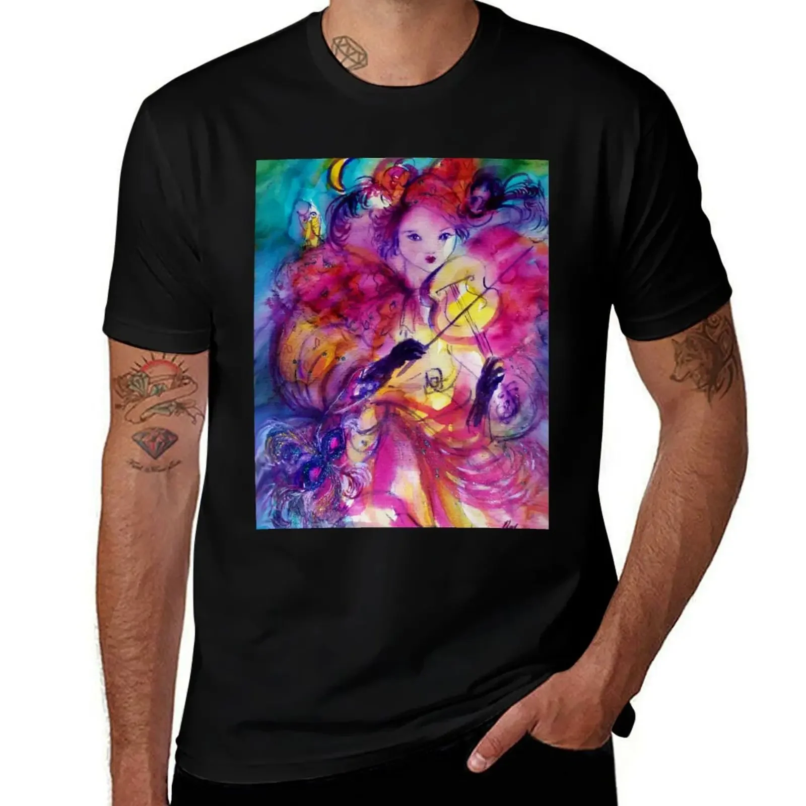 

MASQUERADE NIGHT VIOLINIST WITH OWL Carnival Musician in Pink Costume T-Shirt essential t shirt anime mens clothes