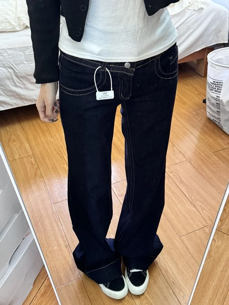 

American Style Casual Loose Slim Straight Leg Jeans Women's Spring New Non-Matching Versatile Wide Leg Pants Low Waist