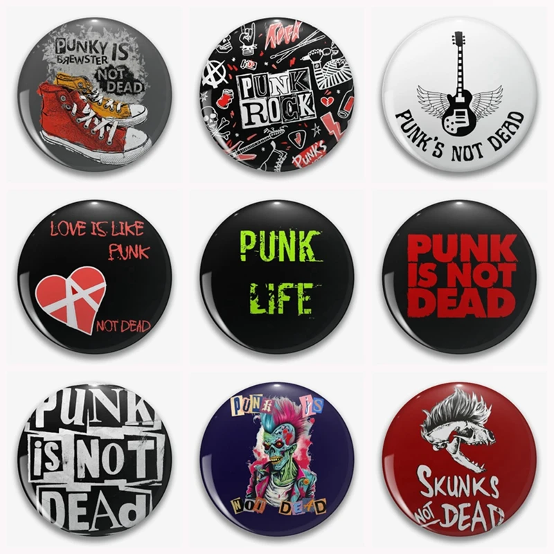 58mm Punk’s Not Dead Button Pin Skeleton Punk is Life Customized Badge Rock Music Lover Brooch For Bag Decor Gift for Fans