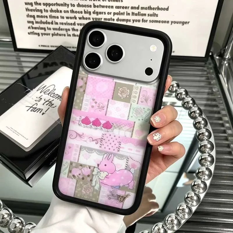 Wildflower Ins Coquette Patchwork Bunny Phone Case for iPhone 18 17 16 15 14 13 12 Pro Max Plus Floral Rabbit Shockproof Cover