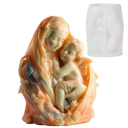 3D Virgin Mary Goddess Embracing Boy Silicone Mold Mother's Day Thanksgiving Gift Heart Angel Concrete Cement Gypsum Molds