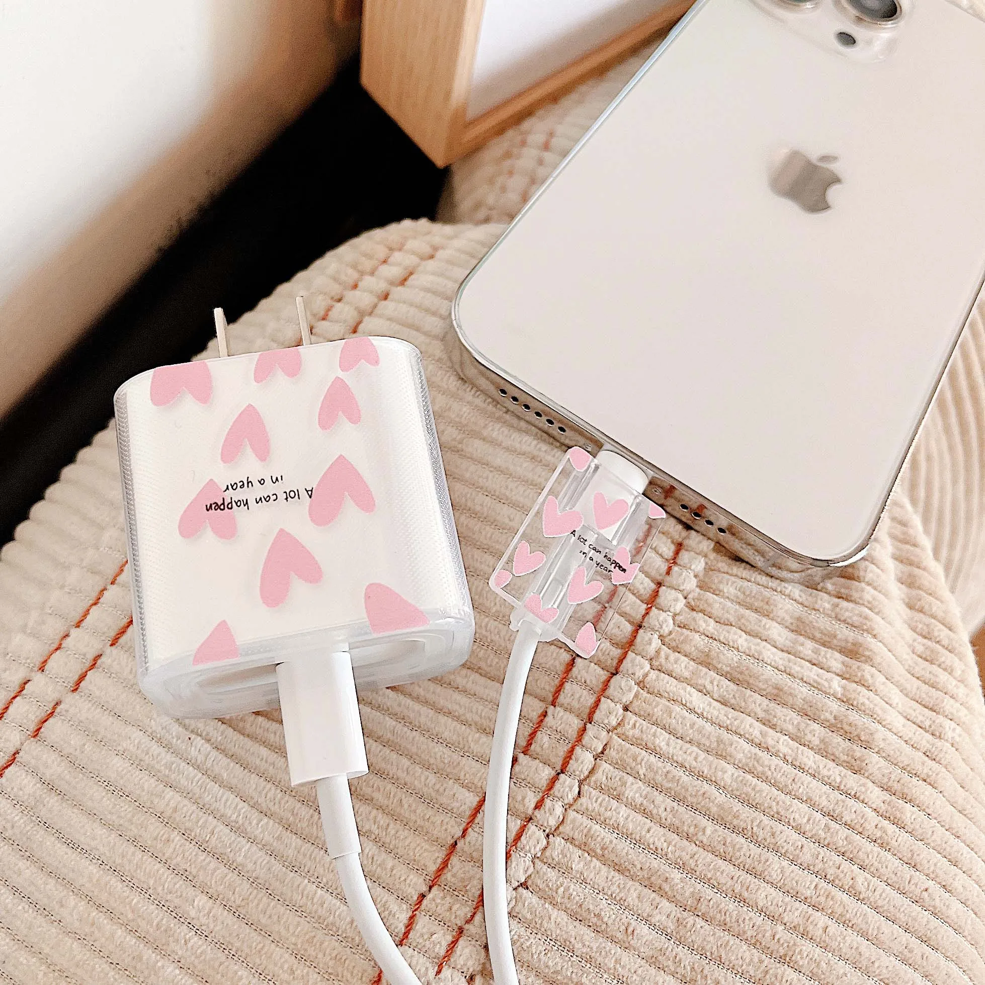 Silicone Charging Cable Winder Protective Case for Apple iphone Fast Charge 18/20W Head Protector USB Cute Date line love flower