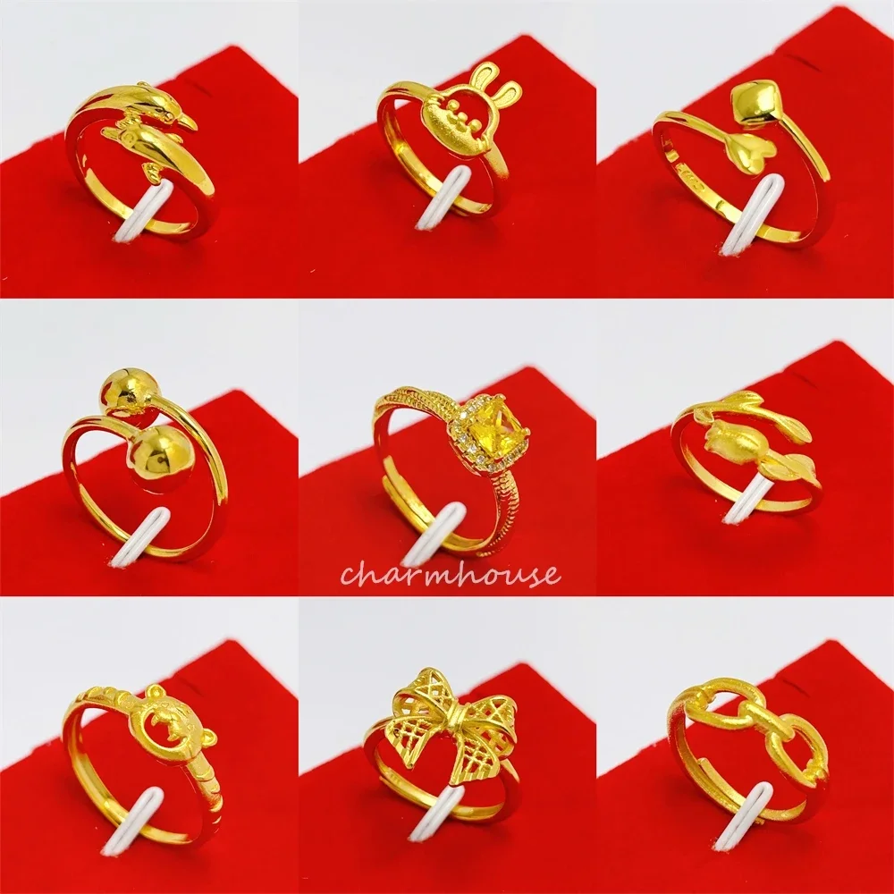 Engagement Rings for Women 24K Gold Plated Bowknot Flower Finger Ring Adjustable Anillos Wedding Band Luxury Dubai Gold Jewelry