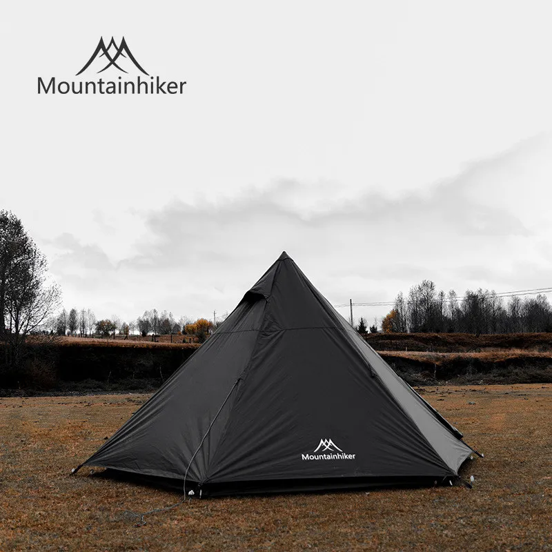 Outdoor Camping Pyramid Tent MOUNTAINHIKER Hight Luxury Polyester Black Tower Waterproof Anti-mosquito With Gauze Pyramid Tent