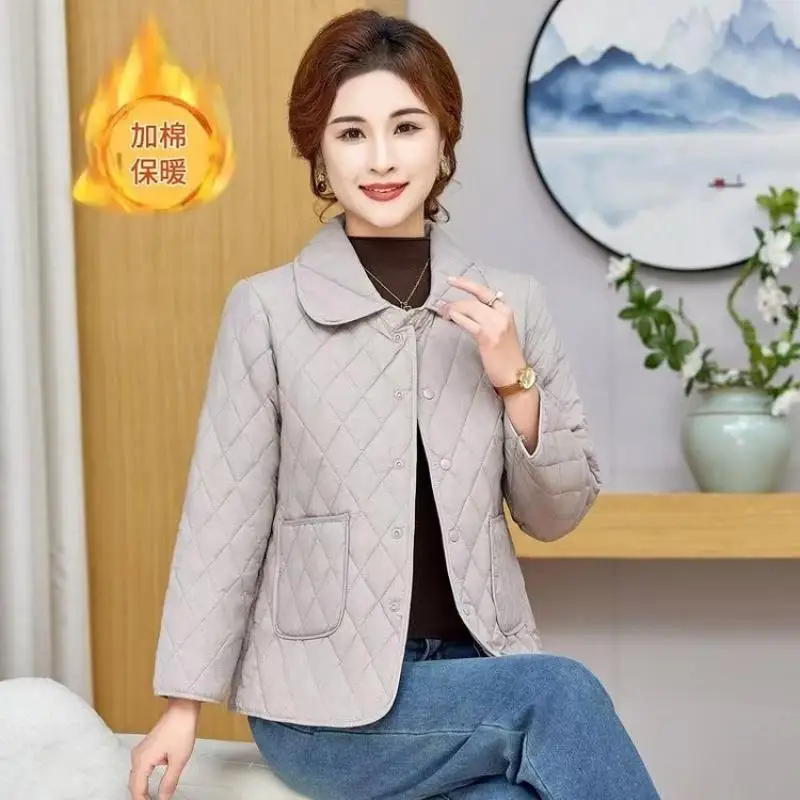 Fashion Solid Color Lapel Single-breasted Long-sleeved Cotton Coat Women Autumn Winter Slim Fit Warm thin Cotton Jacket