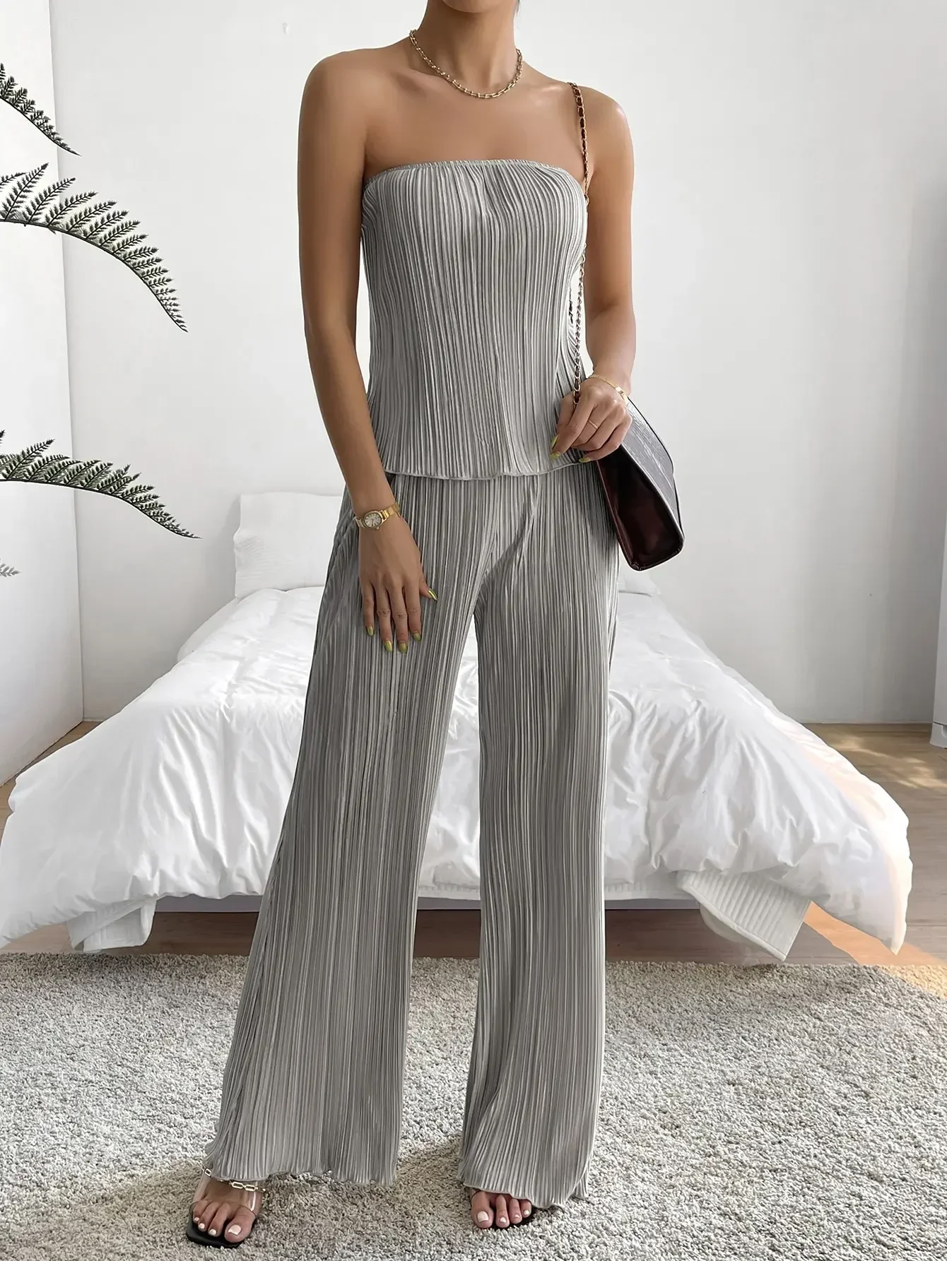 Women\'s two-piece dress pants sexy wind fashion gray one-piece bustier top pants set two piece sets womens outifits