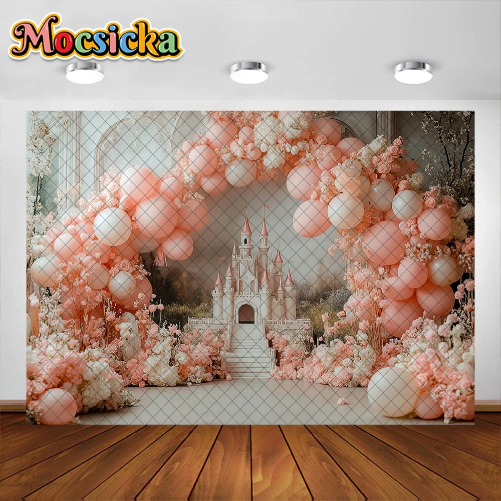 Valentine's Day Photography Background PInk Balloon Castle Arch Decoration Backdrop Couple Baby Shower Portrait Studio Props