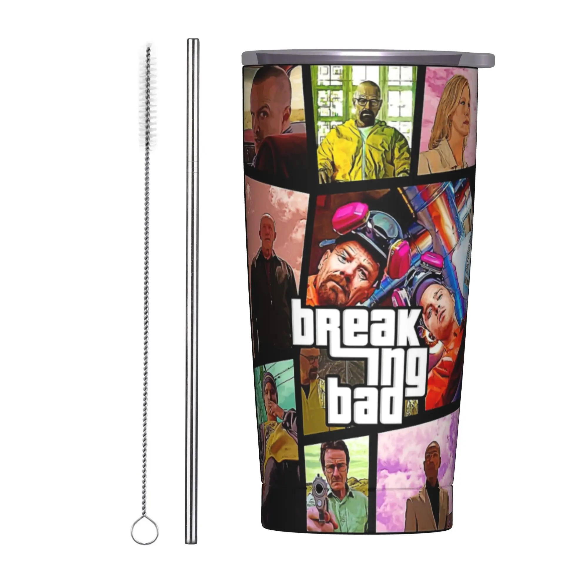 Breaking Bad Walter White Poster Insulated Tumbler with Straws  Vacuum Thermal Mug Office Home  Bottle Cups, 20oz