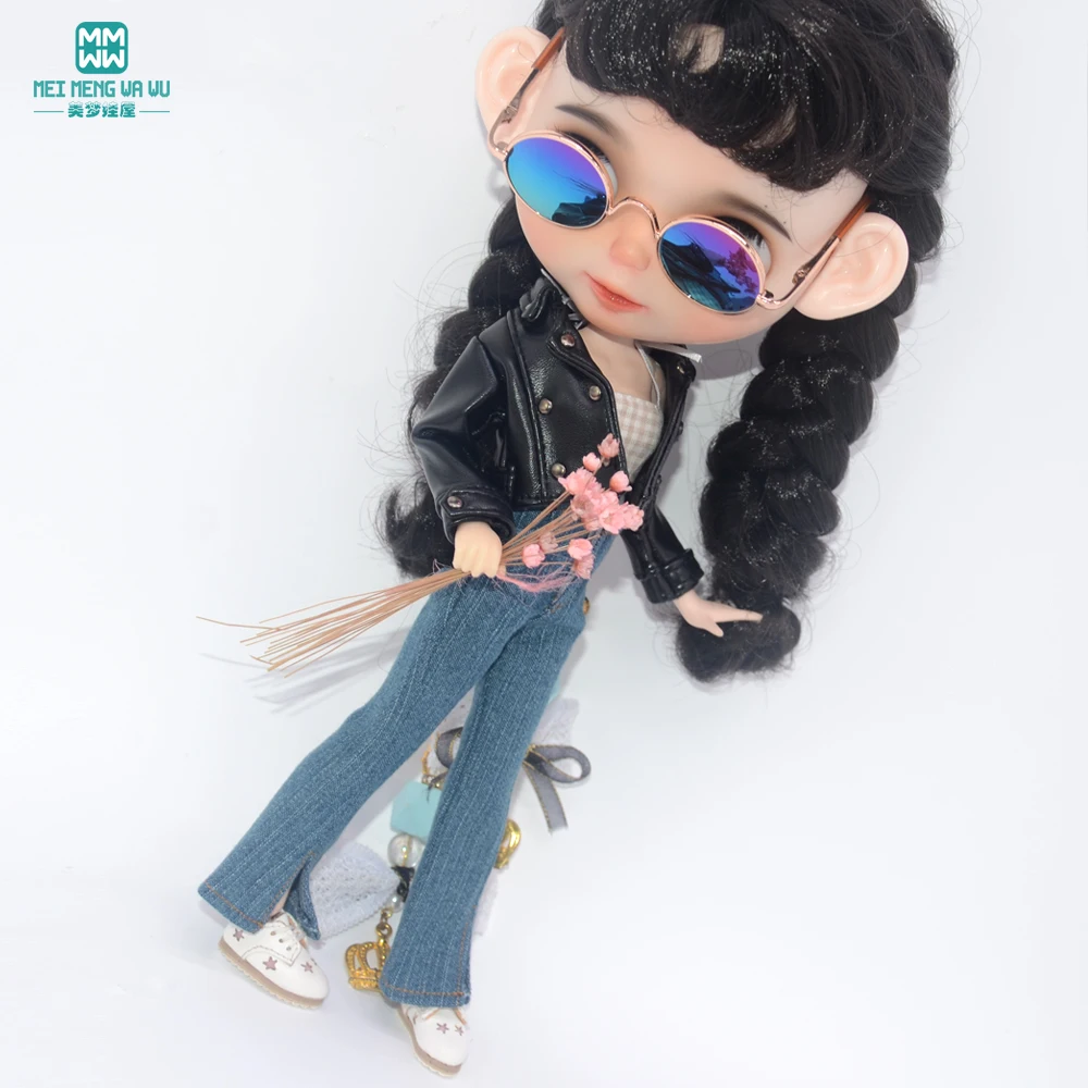 Blyth Doll Clothes 28-30cm Azone OB24 Accessories Toys Fashion Leather Jackets Jeans Flared Pants Tube Top Gifts for Girls