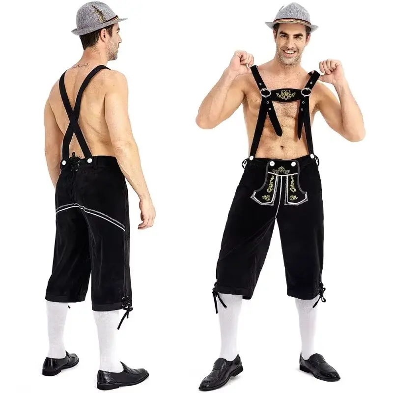 

Germany Oktoberfest Costume Adult Men Suspenders Shorts Pants Vintage Lederhosen Traditional Bavarian Beer Party Cosplay Pants
