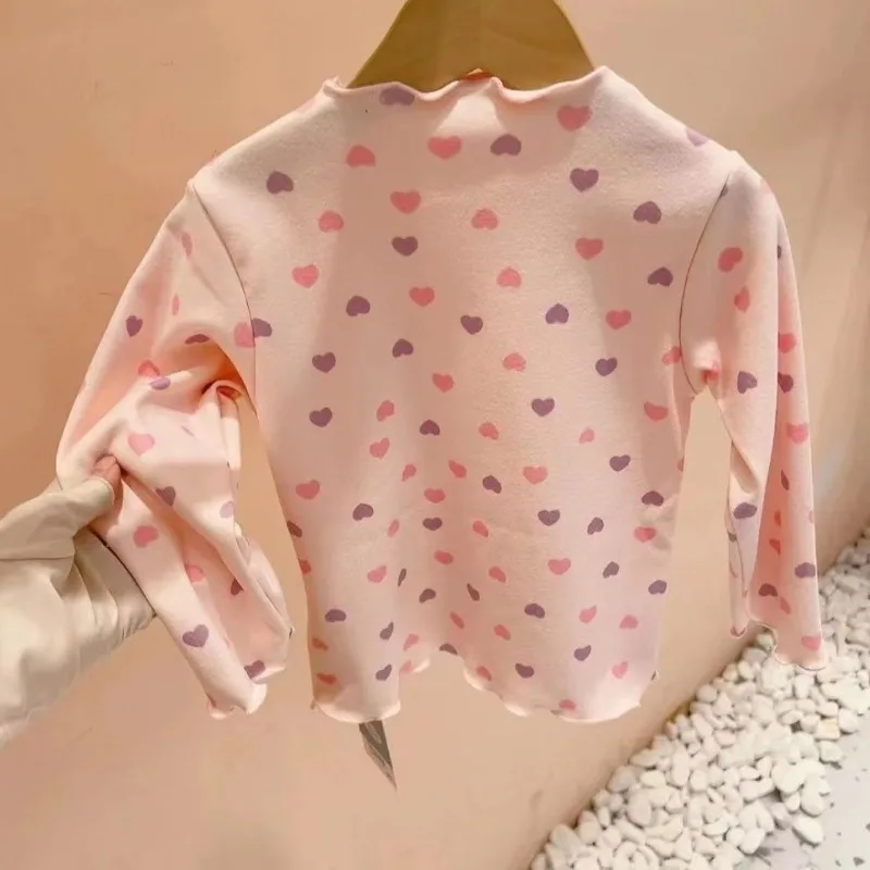 Disney เสื้อลายมิกกี้เด็กผู้หญิง, เสื้อคอเต่าแขนยาวลายดอกไม้ผ้าฝ้ายเนื้อผ้าบางใส่ฤดูใบไม้ร่วงฤดูหนาว