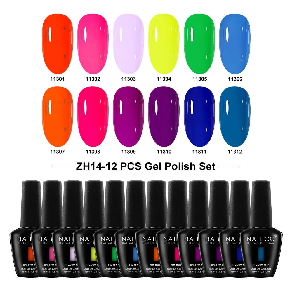 NAILCO 15ml 12pcs/Set Nails Art Gel Nail Polishes HEMA TPO FREE Semi Permanent Nails Varnish Lacquer Gel UV Gel Varnish Soak Off