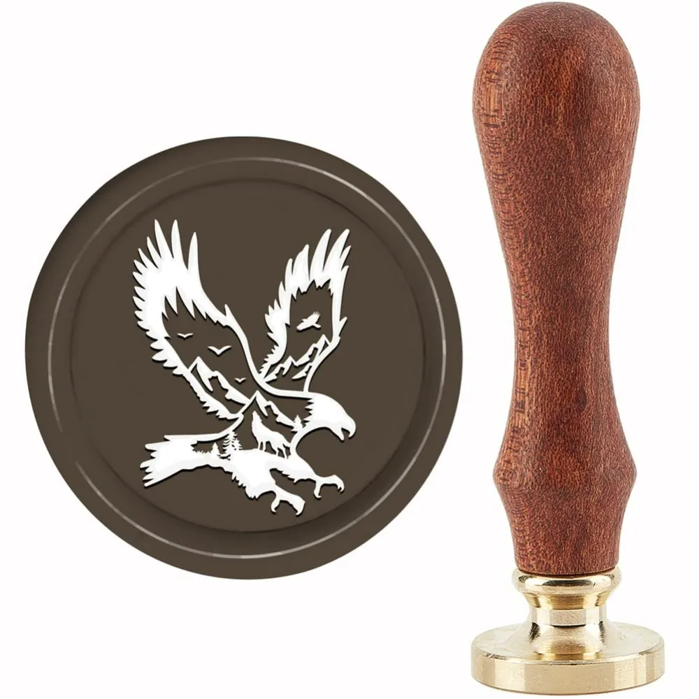 

Eagle Wax Seal Stamp Forest Sealing Wax Stamps Wolf 30mm Retro Vintage Removable Brass Stamp Head with Wood Handle