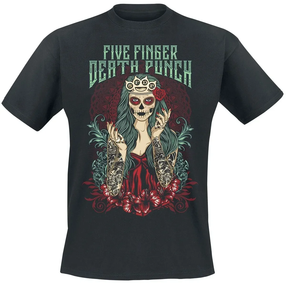 Vintage Five Finger Death Punch Red Brass Knuckle T-Shirt im Old-School-Metal-Stil – Detail 3