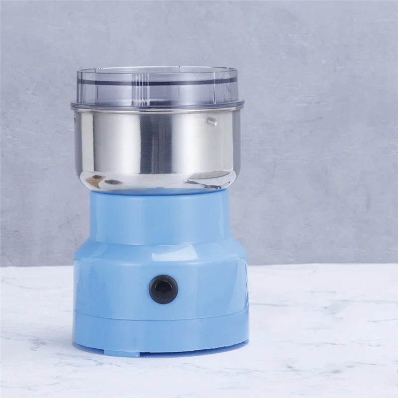 Portable Electric Seasoning Spice Coffee Grinder Machine Stainless Steel Grain Grinder 4 Blades Kitchen Tool US Plug Blue