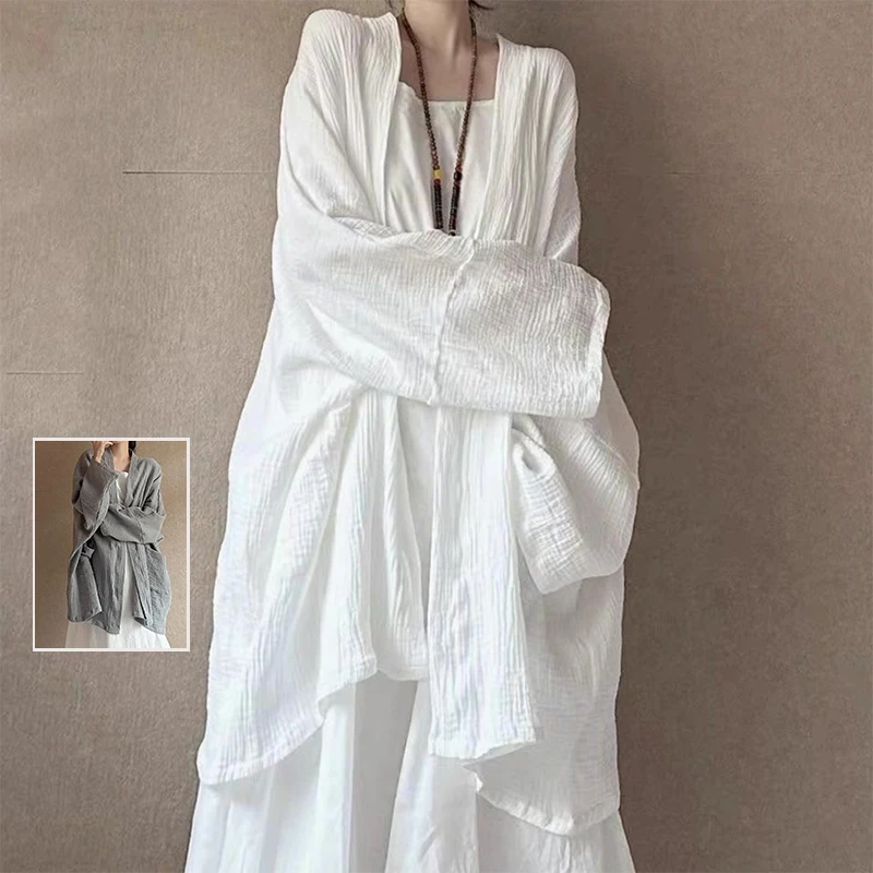 

Шикарный V-Ne Long Sve Pure Color irt Jaet, большой размер, женская весна-осень Zen Sle, национальный тренд, солнцезащитный крем, открытая карта...