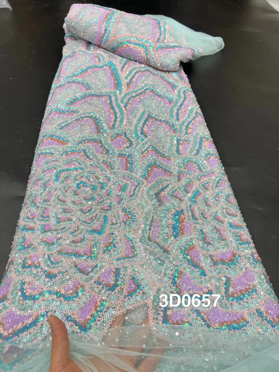 Luxury Bead Tube Embroidery African Lace Fabric 2025 High Quality French Sequined Tulle Fabric For Nigerian Wedding Party