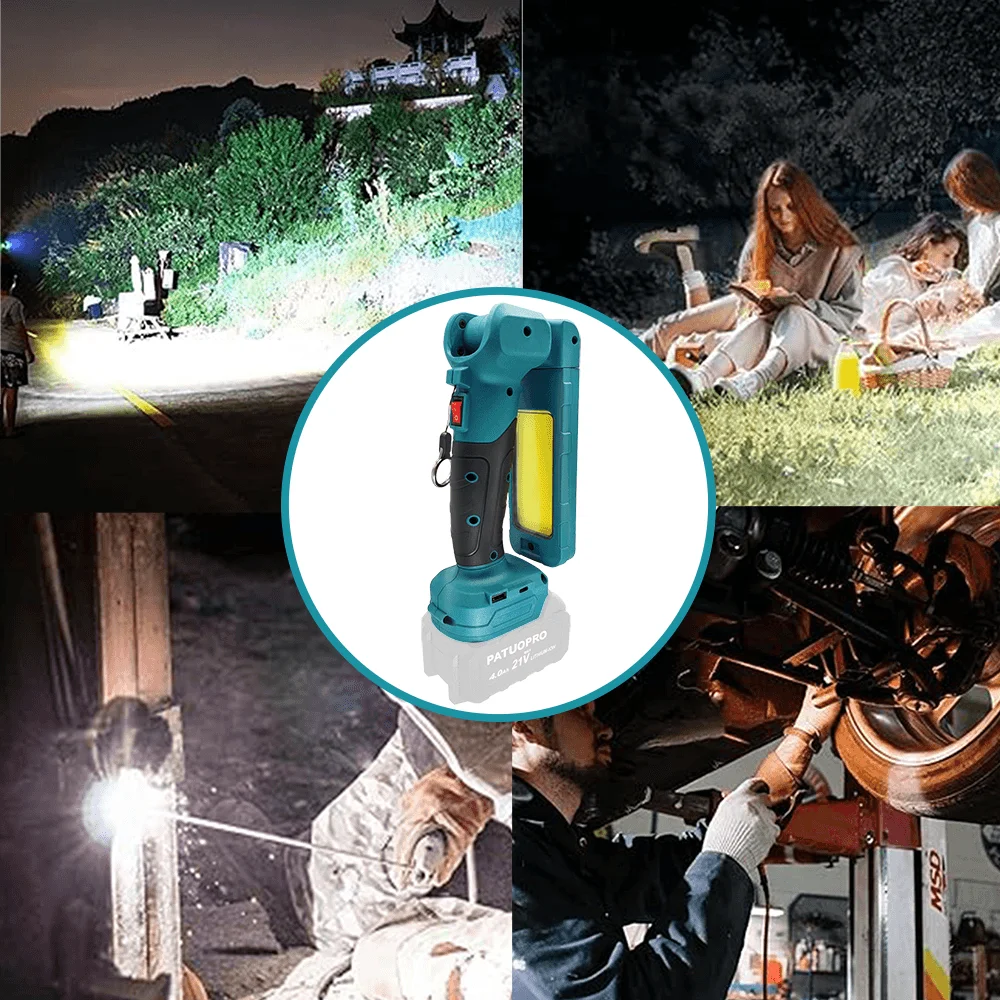 اللاسلكي LED ضوء العمل الفوانيس المحمولة يده الأضواء مصباح معلق مع USB + نوع C لبطارية ماكيتا 18 فولت (لا بطارية)