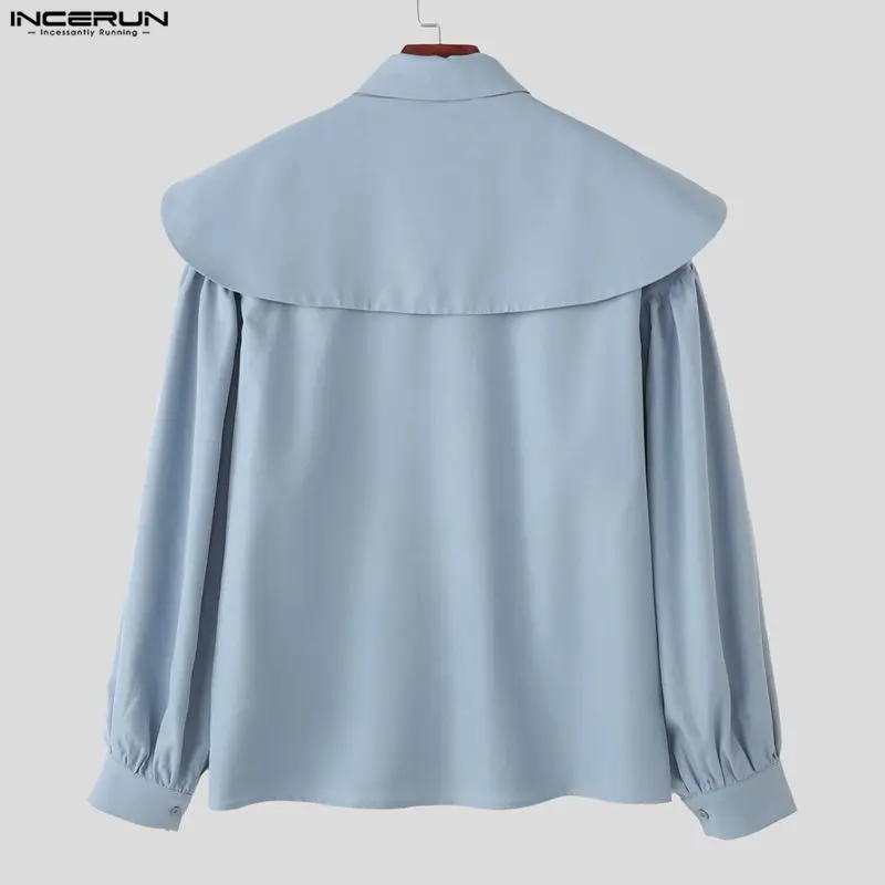 INCERUN 남성 셔츠 솔리드 컬러 라펠 긴 소매 버튼 캐주얼 남성 의류 루즈 스트리트웨어 패션 불규칙 셔츠 남성 상의