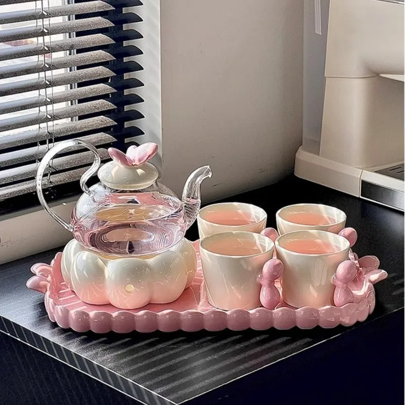 Butterfly Flower Ceramic Tea Set Exquisite Afternoon Tea Pot Combination Spring and Summer High Beauty Water Bottle
