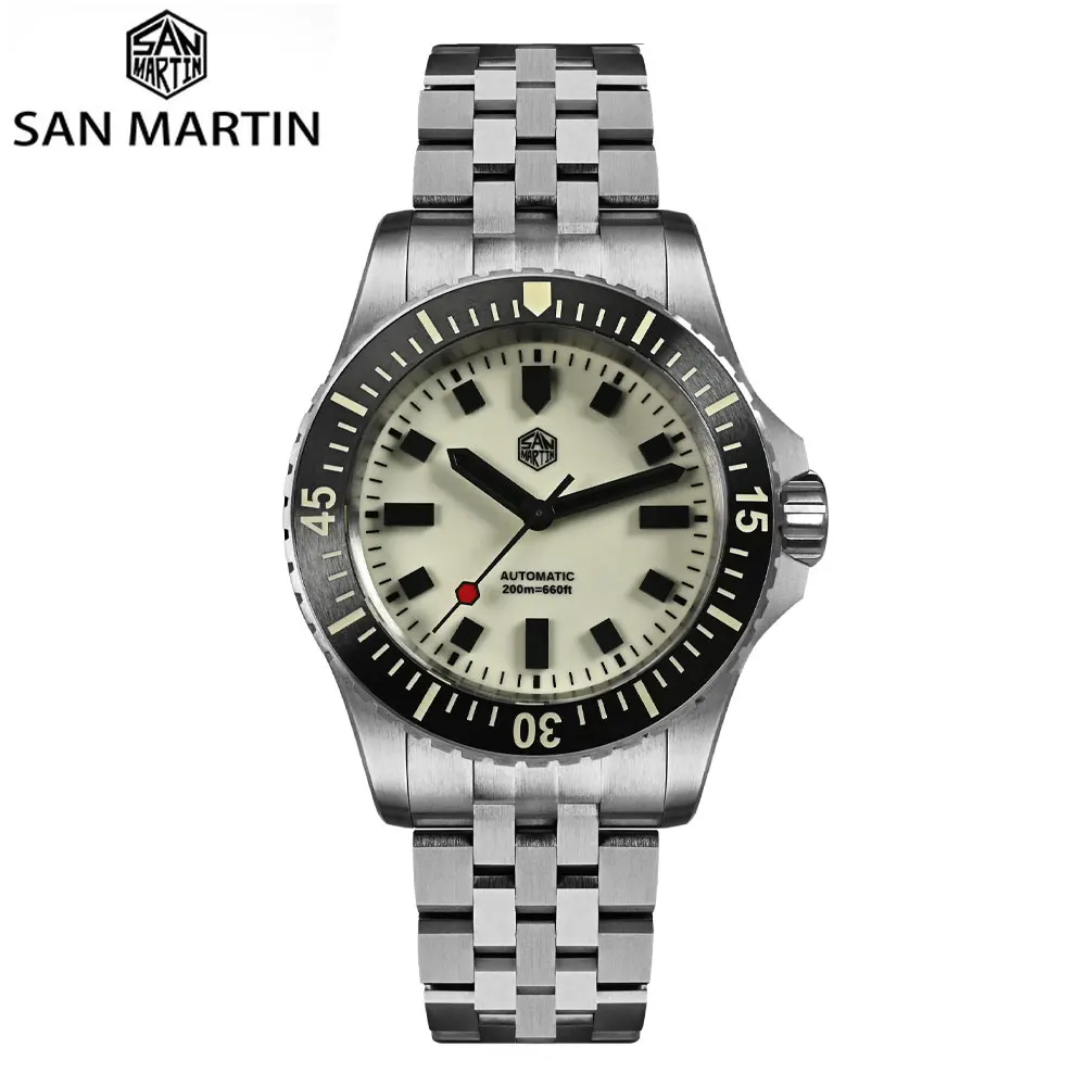 San Martin New 1200HV Hardening Coating Toolwatch ST2130Movement 3D Luminous Indices Full Lume Dial Watch Waterproof 200M SN0012