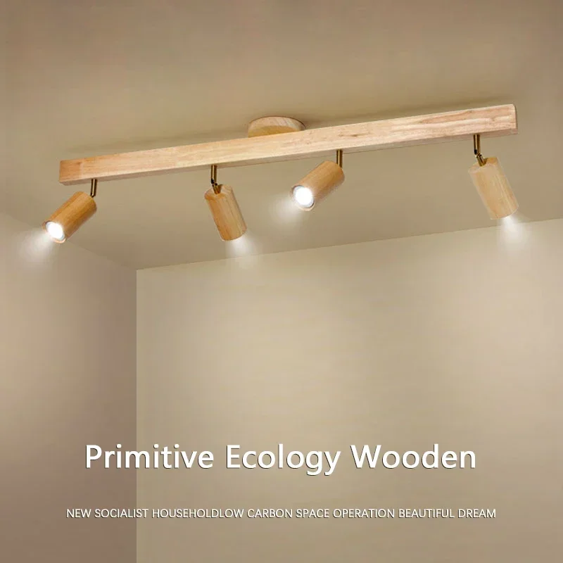 Nordic Wood Led Ceiling Lamp For Aisle Bedroom Cloakroom Toilet Shop Corridor Track Light Fixture Long Chandelier With Spotlight