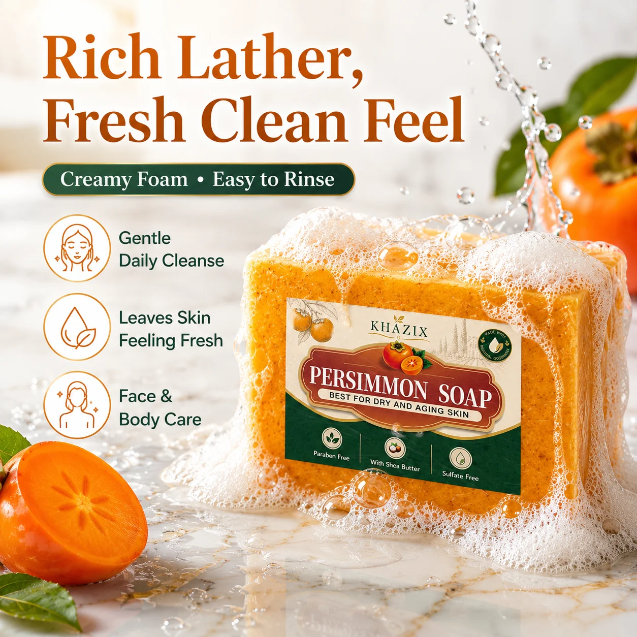 Daily Cleansing Soap Bar for Face and Body, Gentle Bath Soap, Portable Skin Care Bar for Home Travel Use