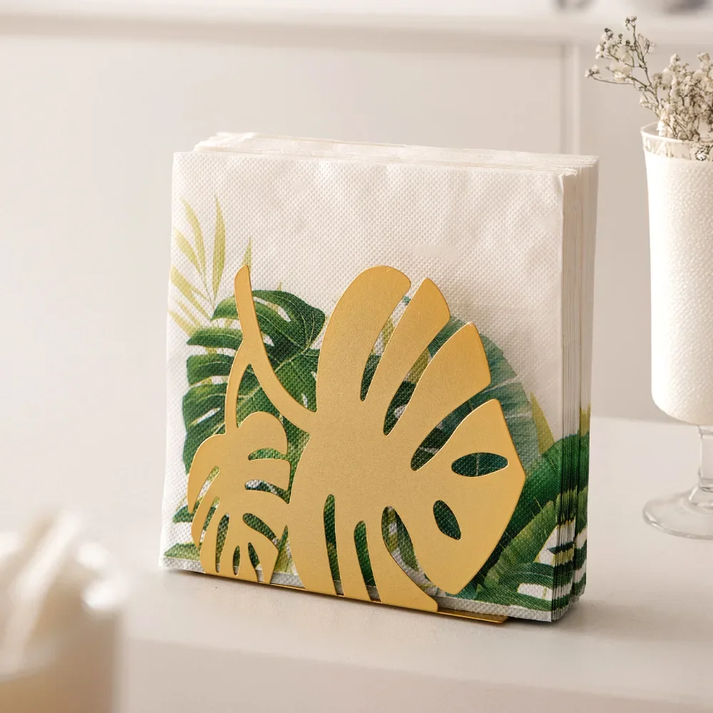 Monstera Metal Napkin Holder Minimalist Black Gold Tabletop Tissue Organizer Home Kitchen Dining Table Decorative Accent Gift