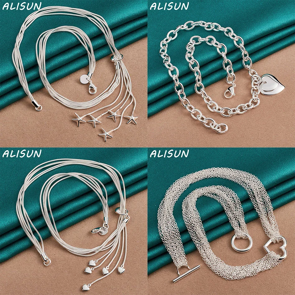 

ALISUN 925 Sterling Silver 45cm Necklace For Women Men Charm Trend Birthday Gifts Fashion Party Fine Jewelry