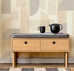 Taupe Abstract Shapes Geometric Wallpaper Peel And Stick,Home Decoration Wall Art,Self Adhesive Or Traditional Non-woven Papers