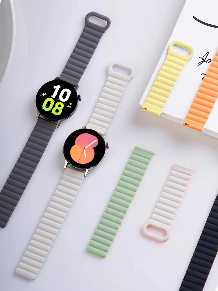 Магнитная петля для часов Samsung Galaxy 7/FE/6/5 pro/4/Classic/active 2, 20 мм, 22 мм, силиконовый браслет, ремешок huawei GT 3-4