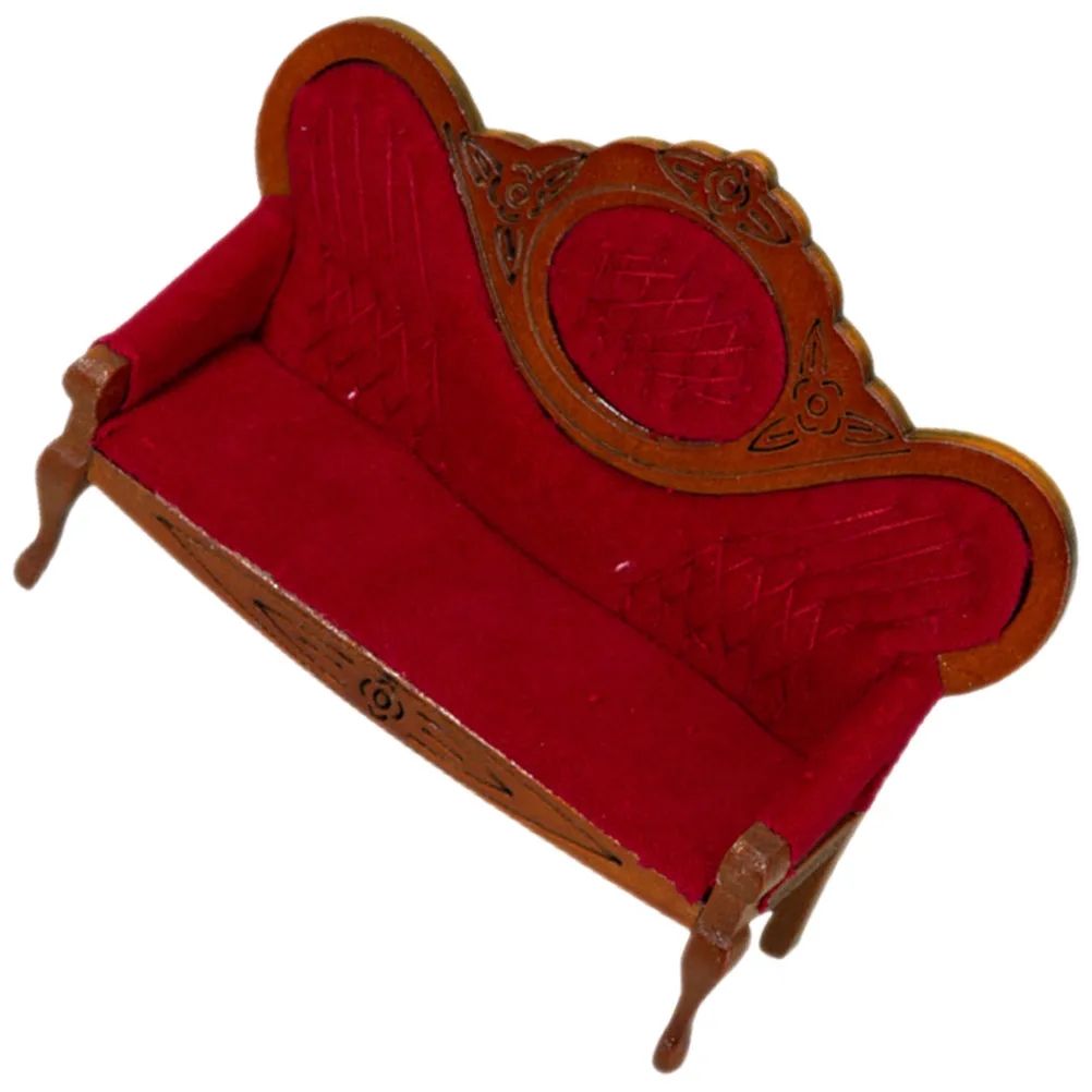 

Miniature Wooden Sofa 1:12 Scale Vintage Design Miniature Furniture Set for Tiny House Decoration 1/12 Scale Accessories