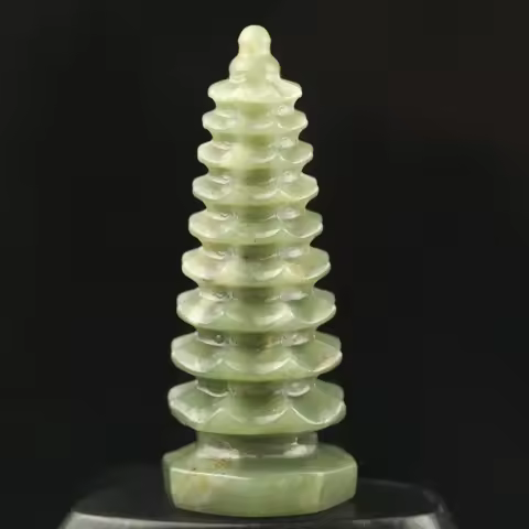 China natural hetian jade hand carved feng shui home decor statue tower pendant q