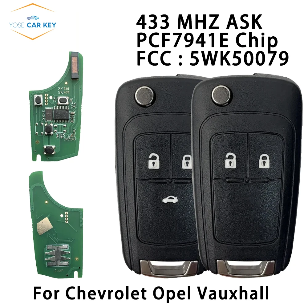 YOSE 5WK50079 Remote Flip Key 433MHz FCF7941E For 2009 - 2017 Opel Vauxhall Corsa Tourer Cascade E Zafira Mokka Viva Astra J