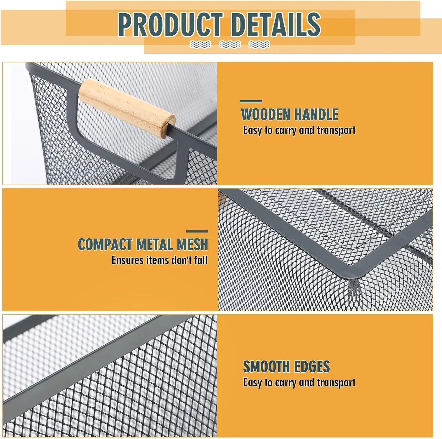 

4 Pcs Metal Wire Basket With Wooden Handles Mesh Steel Storage Organizer Bin Containers For Home Organizing Cabinet Pantry