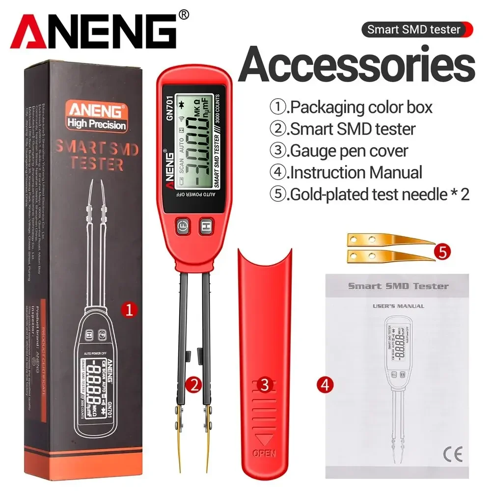 3000 Counts Test Resistance Capacitance Multimeter Handheld Patch Diode Test Meter Tools GN701 ANENG Continuity Smart SMD Tester
