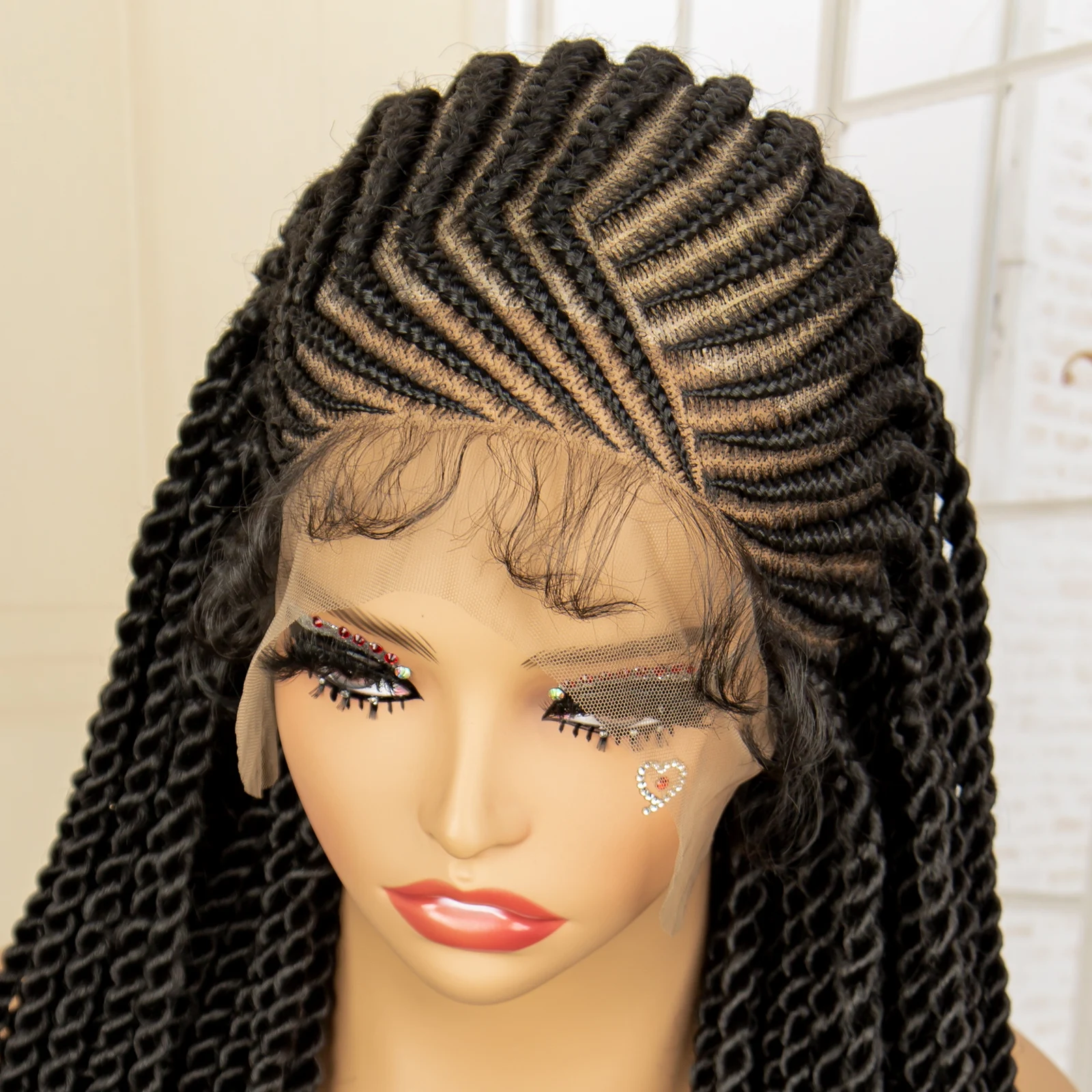 Synthetische volle Spitze Twist geflochtene Perücken für schwarze Frauen 32 Zoll handgemachte Cornrow knoten lose Box geflochtene Perücken mit Babyhaar