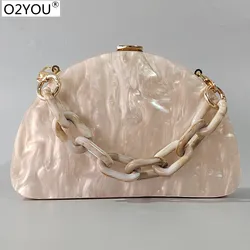 Half Moon Apricot Pearl Nude Women's Trend Bag Bolsa Feminina Acrylic Box Clutches Chain Shoulder Evening Party Business Purse