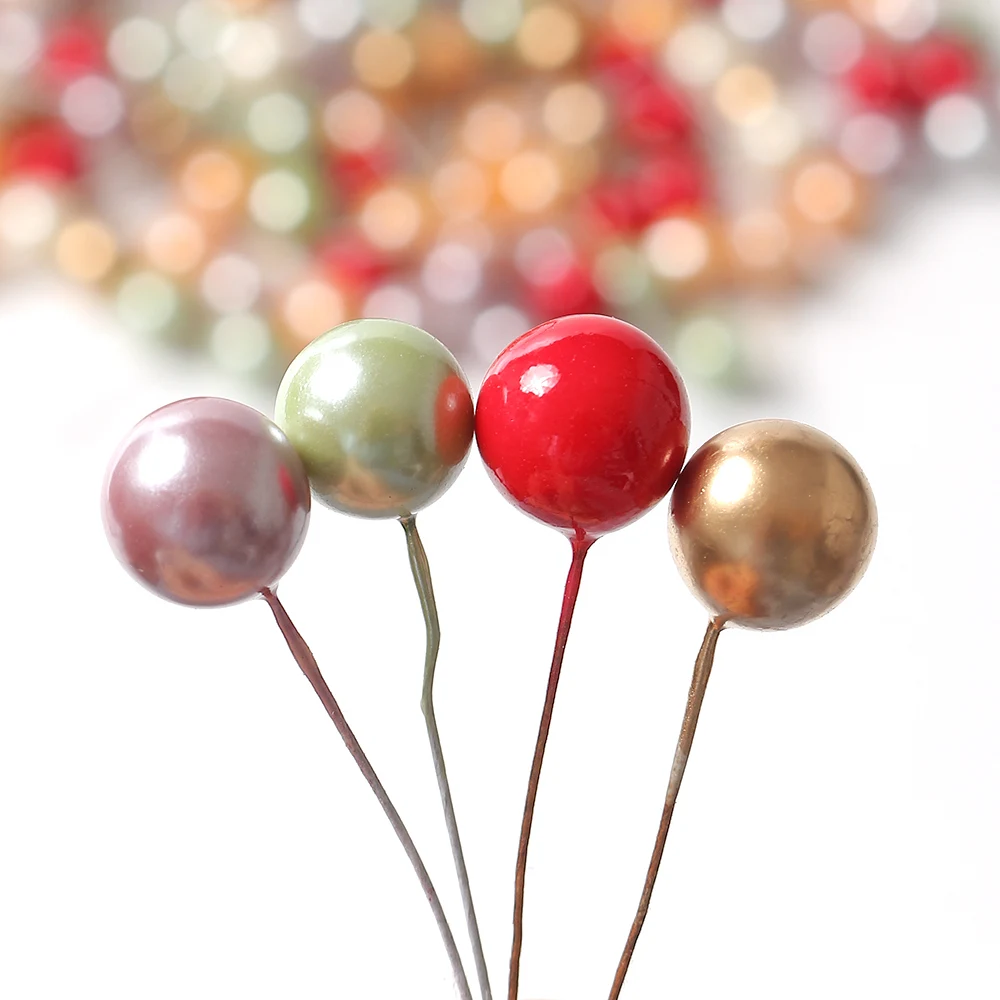 1.2cm Artificial Flowers Berry Christmas Ornaments for Home Decor Xmas Tree New Year Party Decoration DIY Cake Gift Accessories