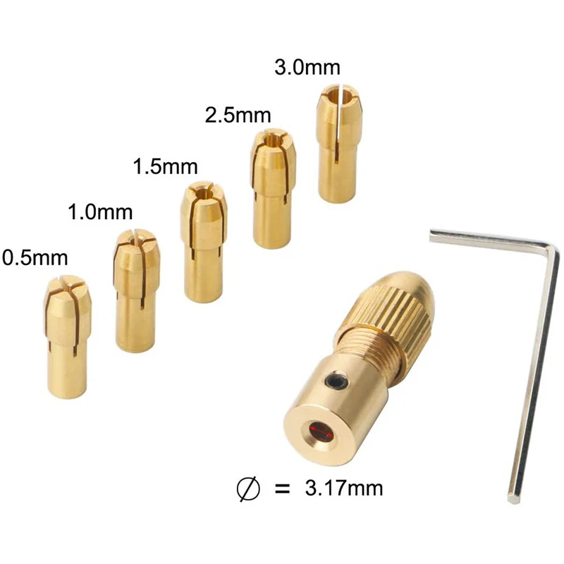 A93E-9 Pieces 0.5-3Mm Drill Chuck Collets Set With 3.17Mm Chuck Clamp For Drill Folder Copper Cap Axis Drill Collet Tool Kit