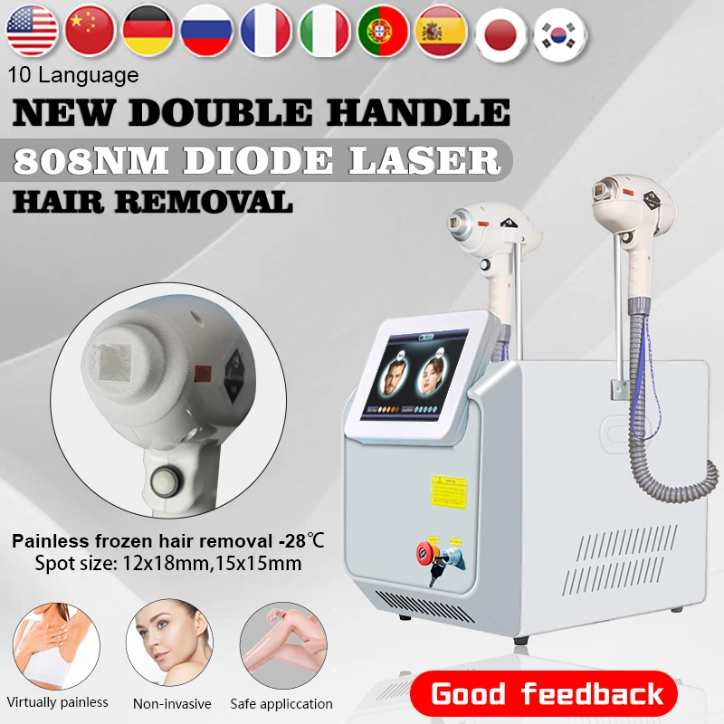 Free Shipping Big Power Double Handles 808nm Diode Laser Painless Permanent Hair Removal Machine For Salon