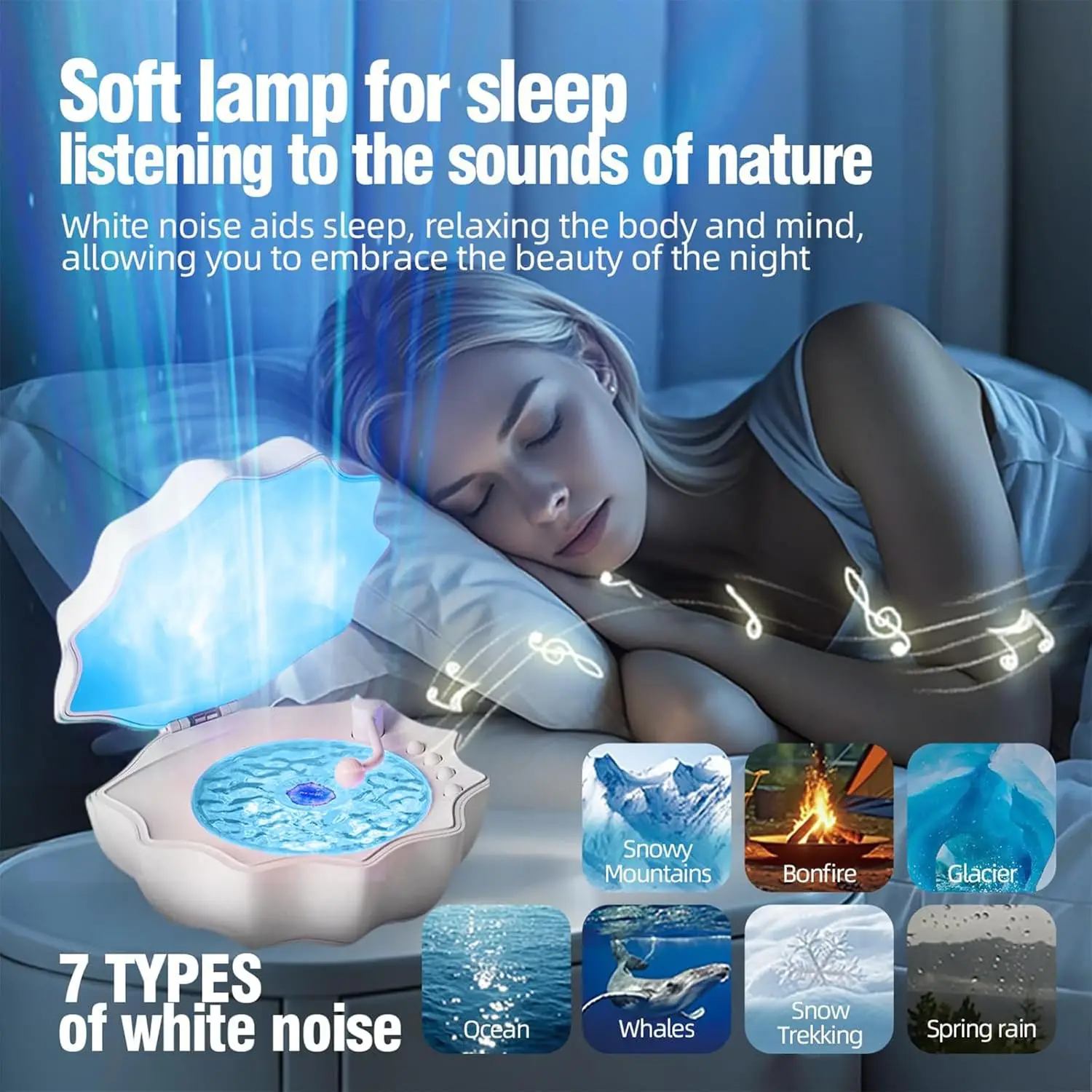 Speaker Bluetooth Vinil Retro Nirkabel dengan Alat Bantu Tidur Kebisingan Putih & Lampu Malam Proyeksi Warna-warni, Pemutar Musik Kamar Tidur