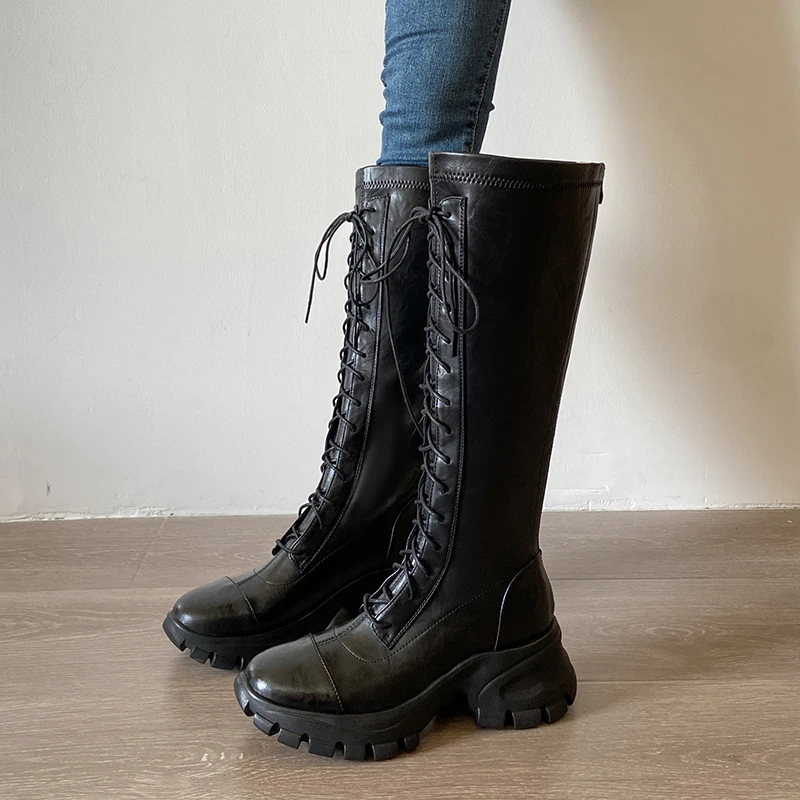 أحذية نسائية لخريف وشتاء 2025 جديدة سوداء طويلة من الصوف أحذية فارس أحذية البضائع #4