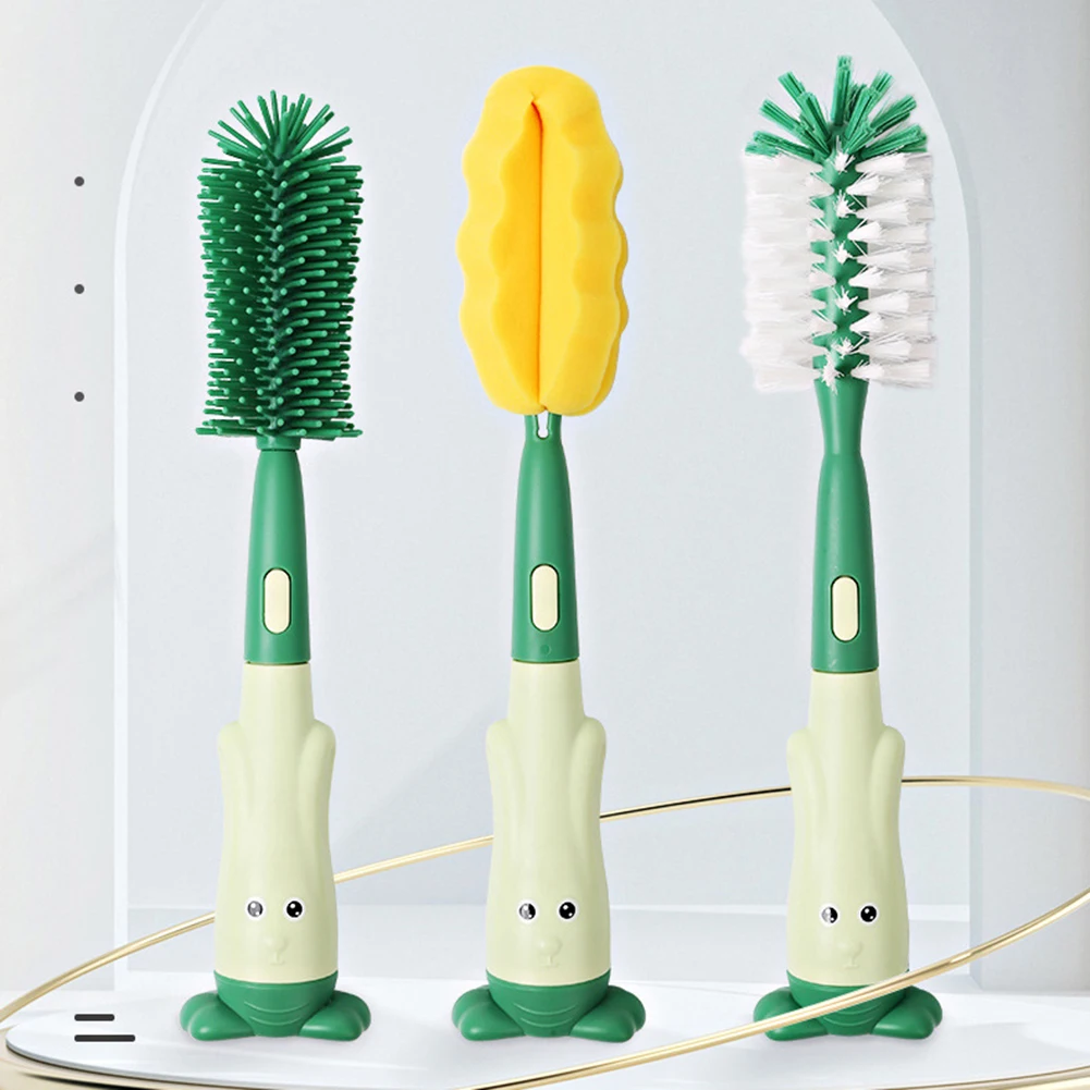 

3 In1 Silicone Baby Bottle Brush 360 ° Rotate Long Handle Soft Cup Bottle Cleaning Brushes Set Kitchen Tool