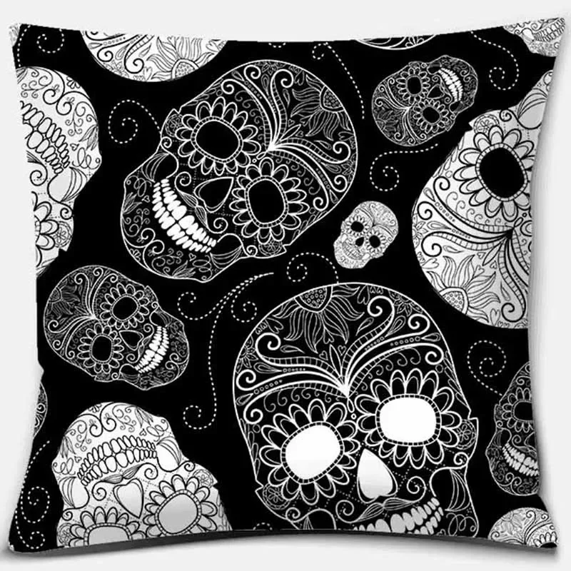 Fashion Skull Flower Series Pattern Printed Soft Square Pillowslip Polyester Cushion Cover Pillowcase Living Room Home Decor