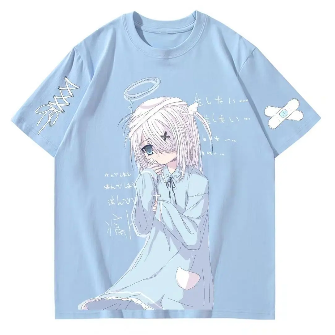 

Japanese Sle Loose Women's T-irt Summer Casual ort Sve round Ne Street Faion Loose Fit Cartoon Print Top